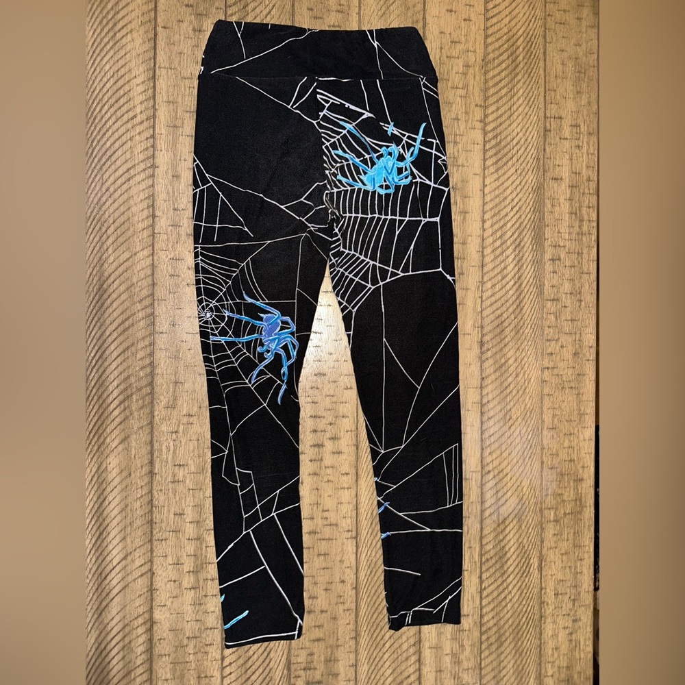 LuLaRoe Black and Blue Spider Web Leggings